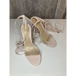 Schutz Beige Jessie Vinyl & Nappa Leather Heel Sandals NEW Size 7.5 B